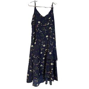 Mod Ref Dress Size Medium Layered Tier Floral Design Navy Spaghetti Strap